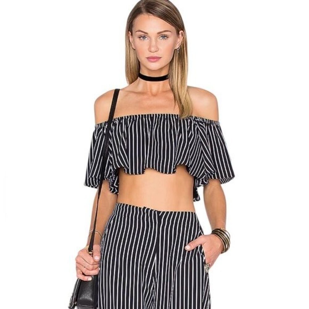 House of Harlow 1960 x Revolve Bree Striped Crop Top Black and White Size S